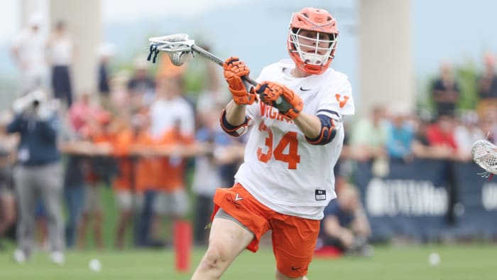 Noah Chizmar looks to shoot the ball during the Virginia men's lacrosse game against Richmond in the first round of the NCAA Men's Lacrosse Championship at Klockner Stadium.